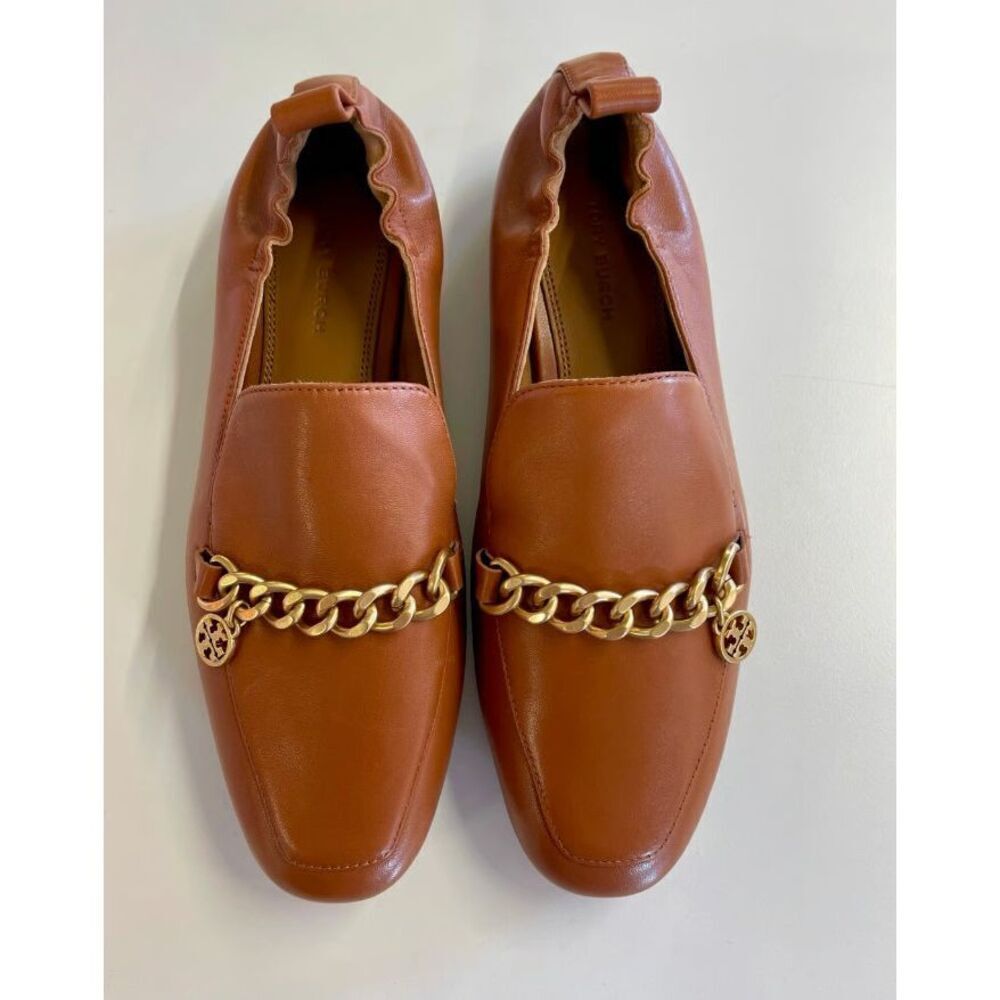 New Tory Burch Mini Benton Calf Leather Charm Loafer Shoes in Ambra Tan Size  11